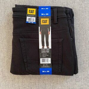 NEW Men's CAT Caterpillar Stretch Fleece Lined Straight Canvas Pant, Black 36x30
